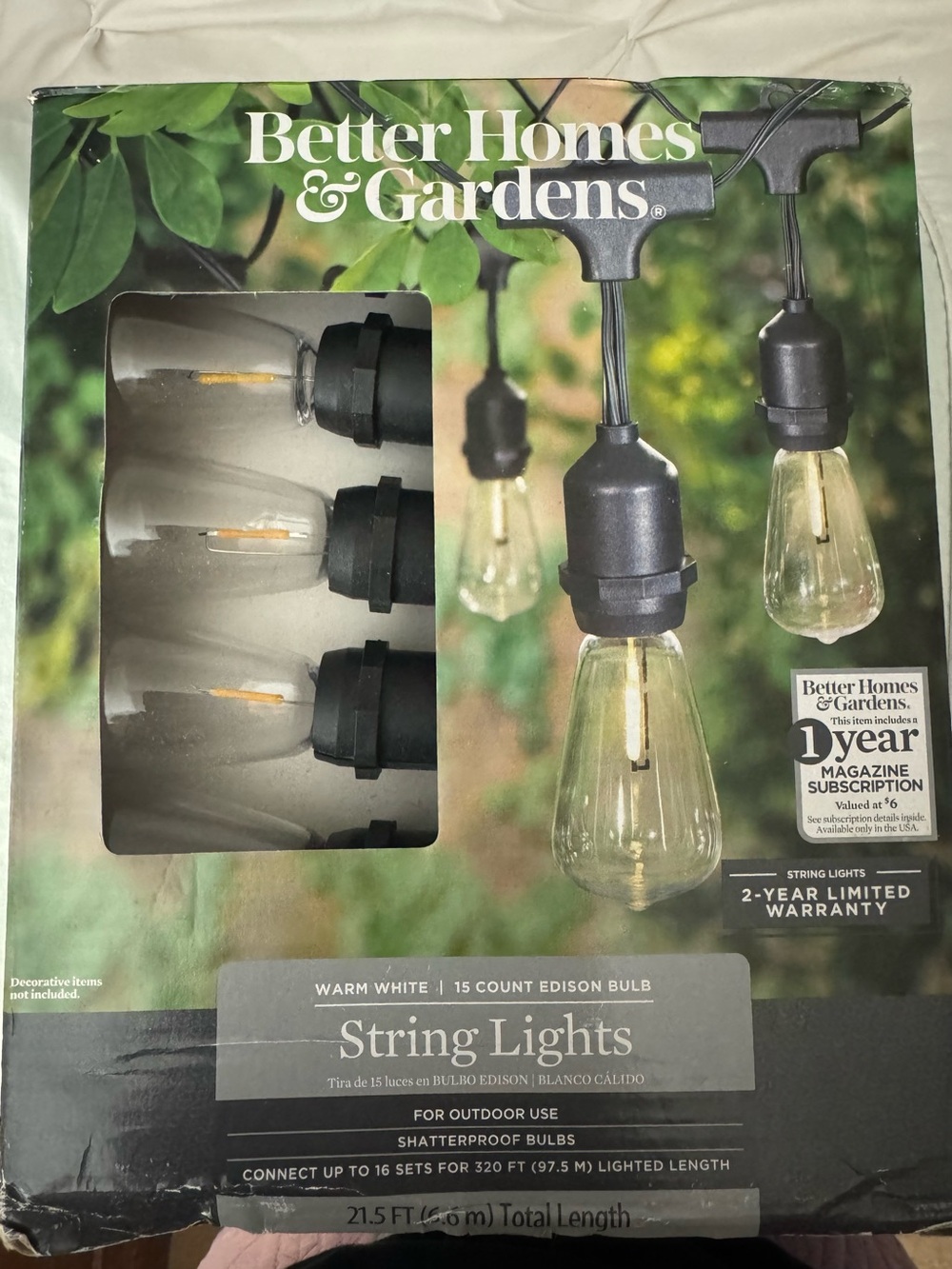 Better Homes And Gardens Black Cord Warm White Edison String Lights